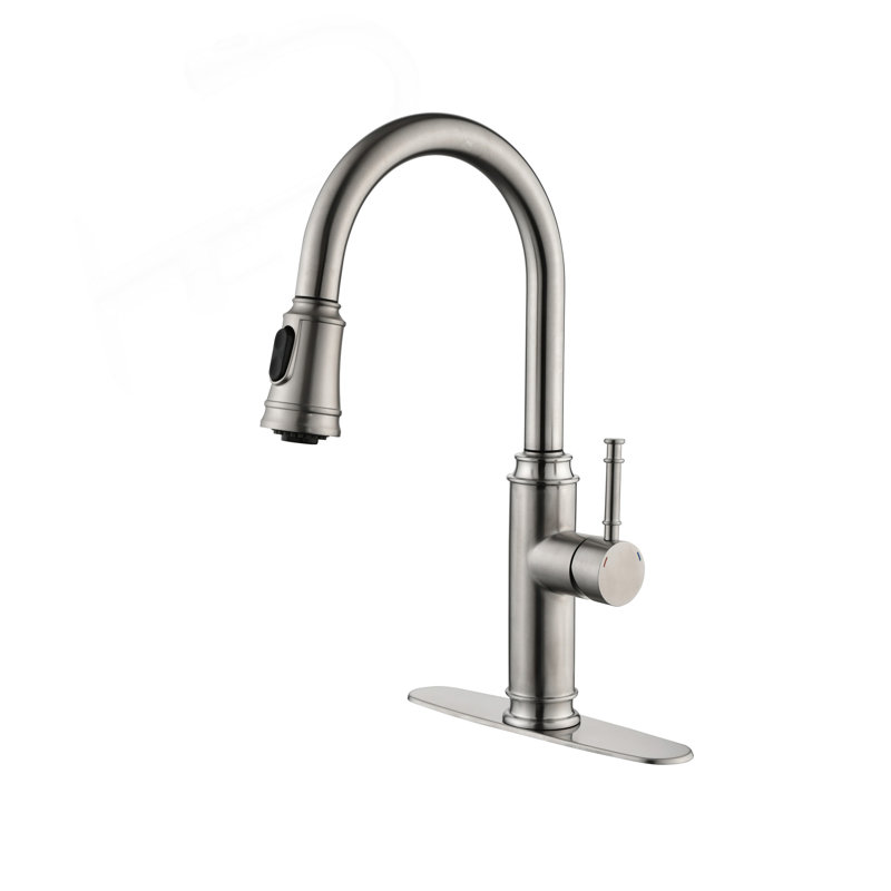 Single Handle High Arc Pull Out Kitchen Faucet, Brushed Nickel