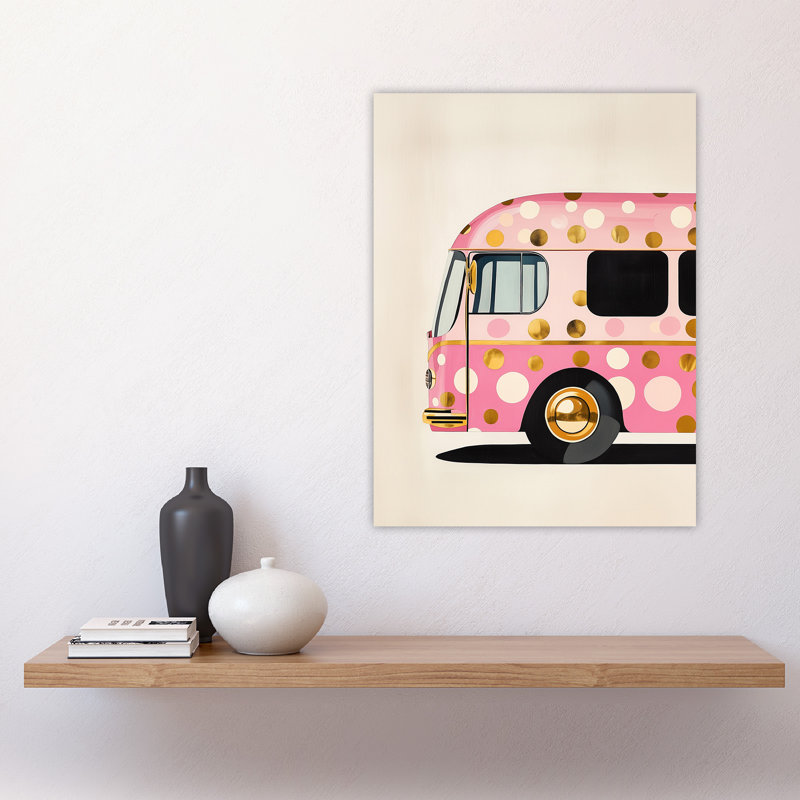 Pink Glamour Party Bus Polka Dot Modern Wall Art Print