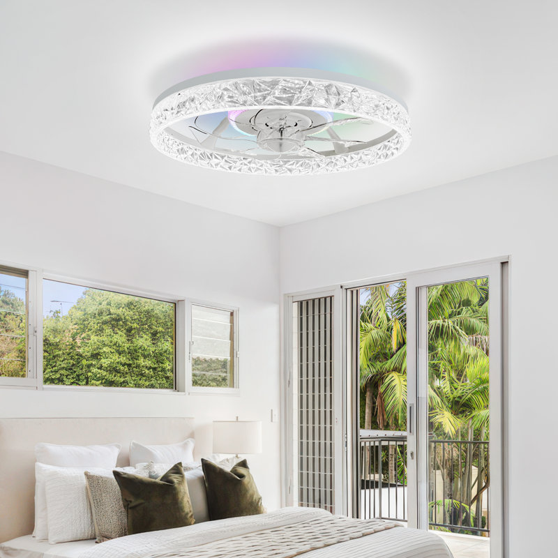 Ventilateur de plafond avec lumières RVB RVB, ventilateur de plafond à profil bas Fandelier de 19 po, intensité variable 3000K-6000K et ventilateur de plafond à DEL encastré moderne avec télécommande pour chambre à coucher