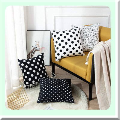 Polka Dot Abstract Decor Pillow Covers - Set of 4 Black & White Spot Structure Square - Home Decorative Pillowcases