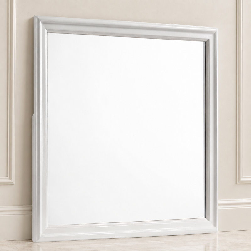 Mayodan Wood Flat Wall Mirror, White