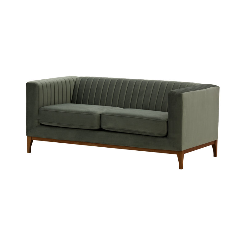 Buie Velvet Sofa, Graphite Grey, Dark Oak