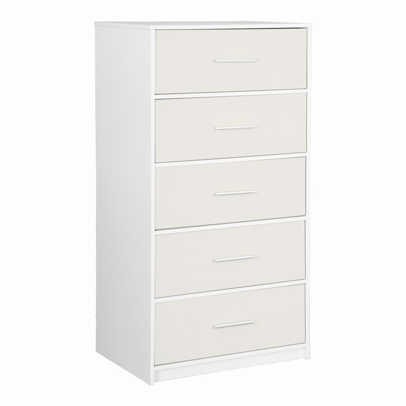 Commode 5 tiroirs avec tiroirs en tissu, Blanc