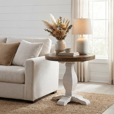 Sarcoline Solid Wood Round Pedestal End Table