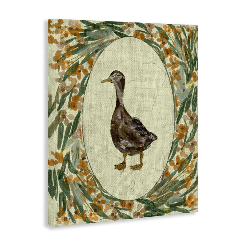 Toile traditionnelle à motif floral de canard, design par Yen, H 48 po x l 36 po