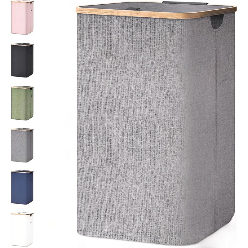 Panier à linge avec couvercle, paniers à linge hauts avec poignées en bambou, grand panier à linge avec support interne (26 gallons / 100 litres)