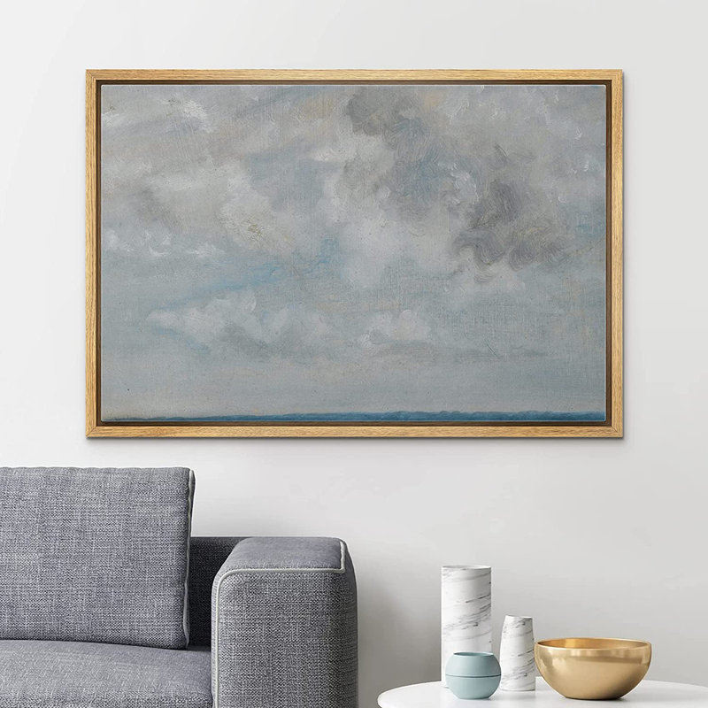 Signe, reproduction d'art sur toile encadrée, bleu pastel, gris, aquarelle, ciel nuageux, formes abstraites, illustrations, art moderne, décor minimaliste, détente / calme pour le salon, la chambre à coucher, le bureau