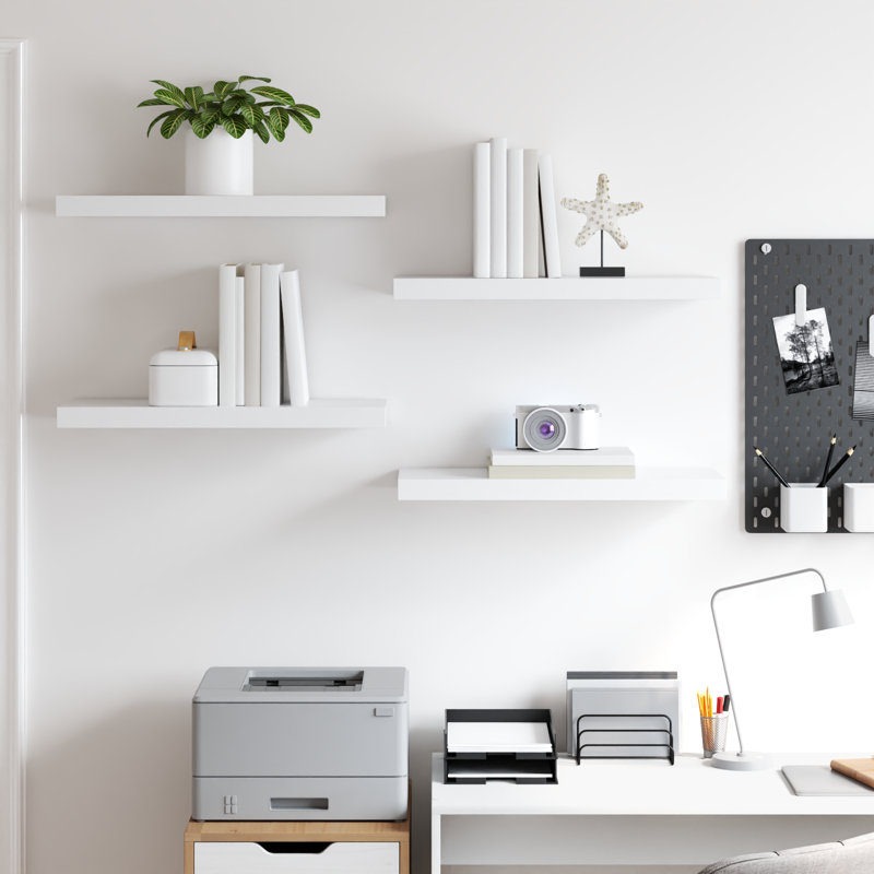Ensemble de 4 tablettes murales pour cadres photo, H 1,5 po x l 23,6 po x P 9,3 po, Blanc