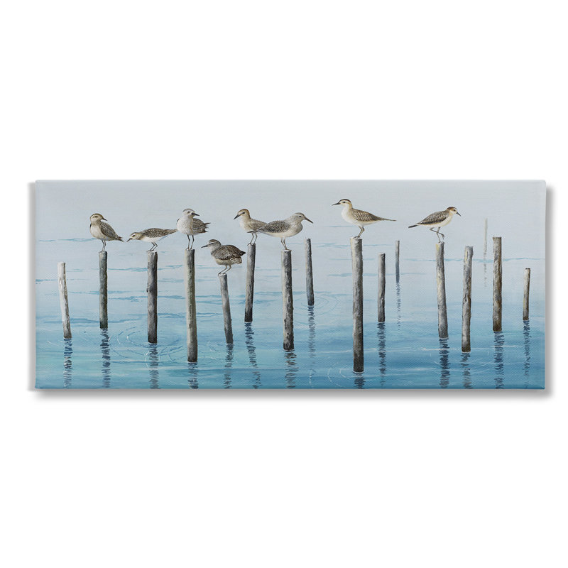 Bc-528_CN "Perched Sea Birds" par Max Maxx sur toile, H 13 po x l 30 po