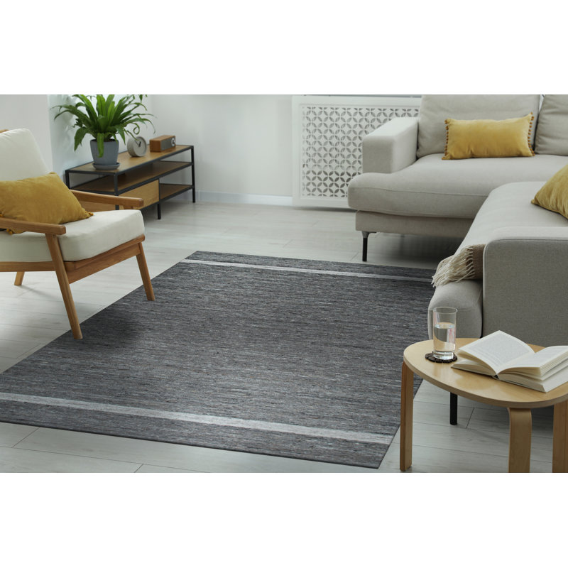Liyat Gray Flatweave Wool Area Rug, Rectangle 9' x 12'