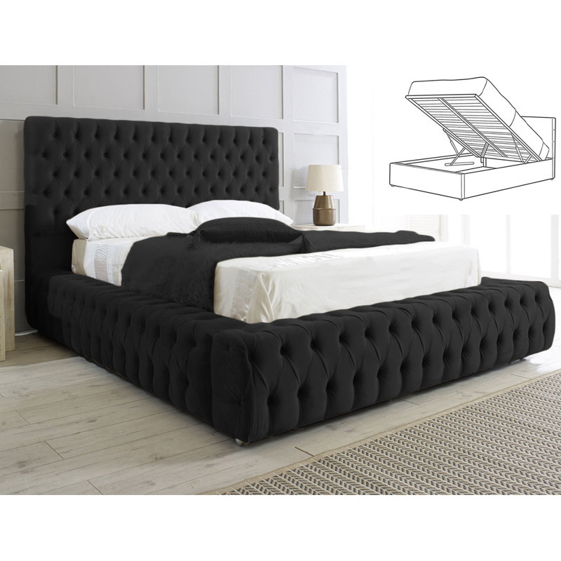 Elite Elegance Ambassador Ottoman Storage Bed - Premium Upholstered Velvet Bed Frame with Tall Headboard, Super King (6')