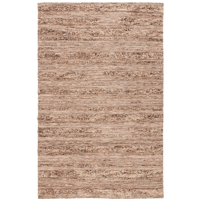 Handwoven Brown and Beige Wool Cotton Area Rug