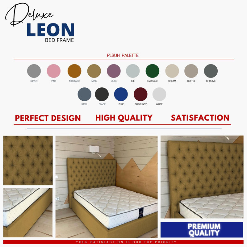 Leon Deshler Upholstered Bed Frame - Plush Velvet with Headboard and Sprung Slats, Mink, Kingsize (5')