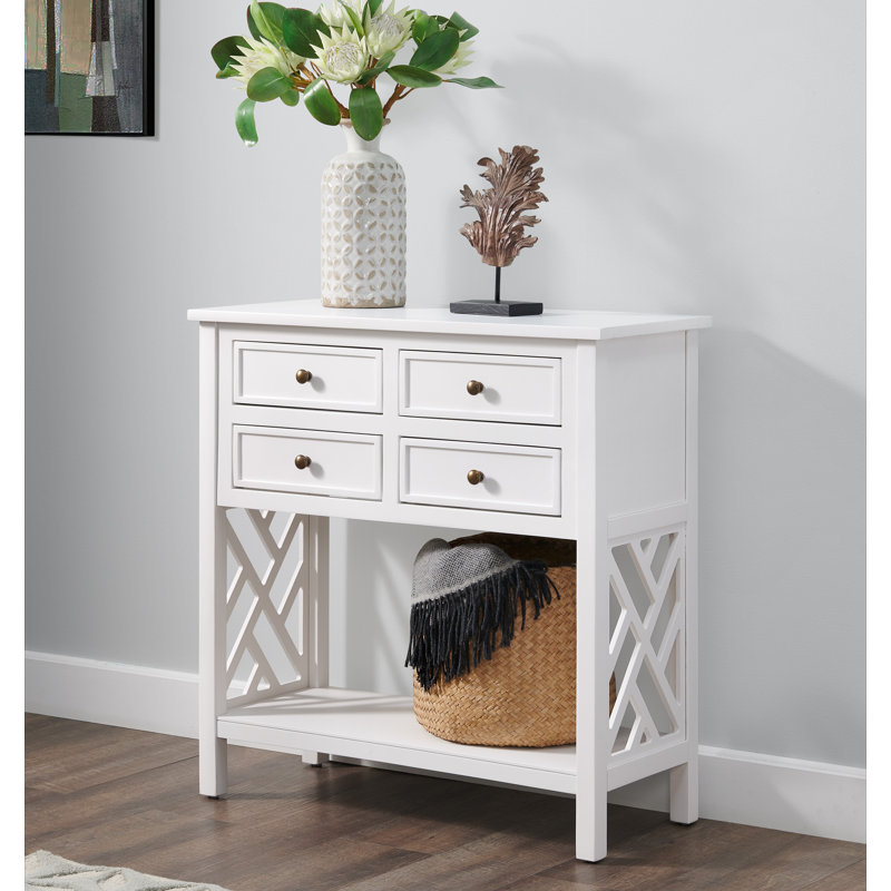 Lund 32" Wide Wooden Entryway Console Table with 4 Drawers and 1 Shelf, White