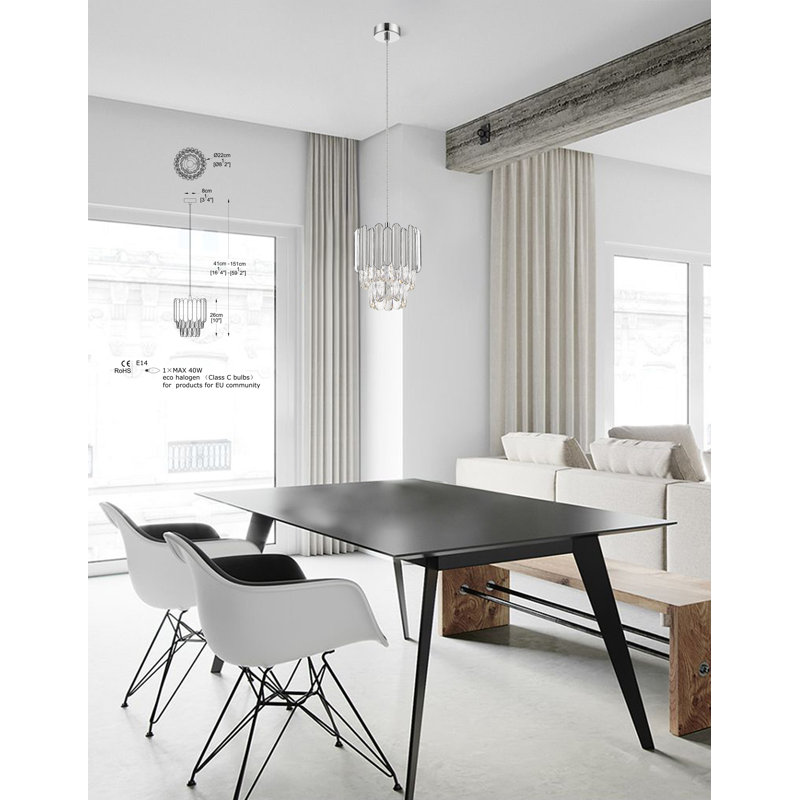Rumbaugh 1 - Light Chrome Crystal Pendant