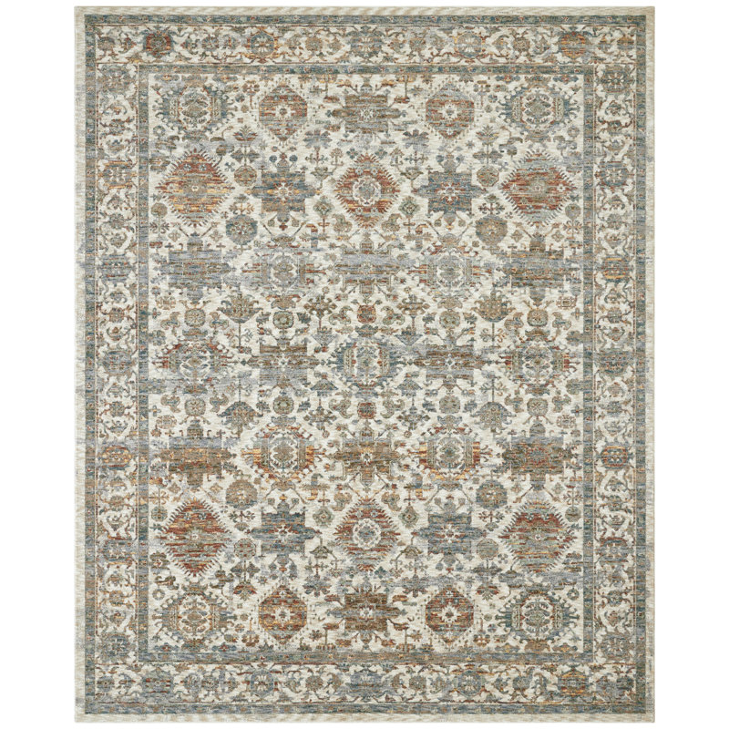 Narooma Ivory Multi Medallion Area Rug, Rectangle 5'6" x 8'6", Ivory/Red