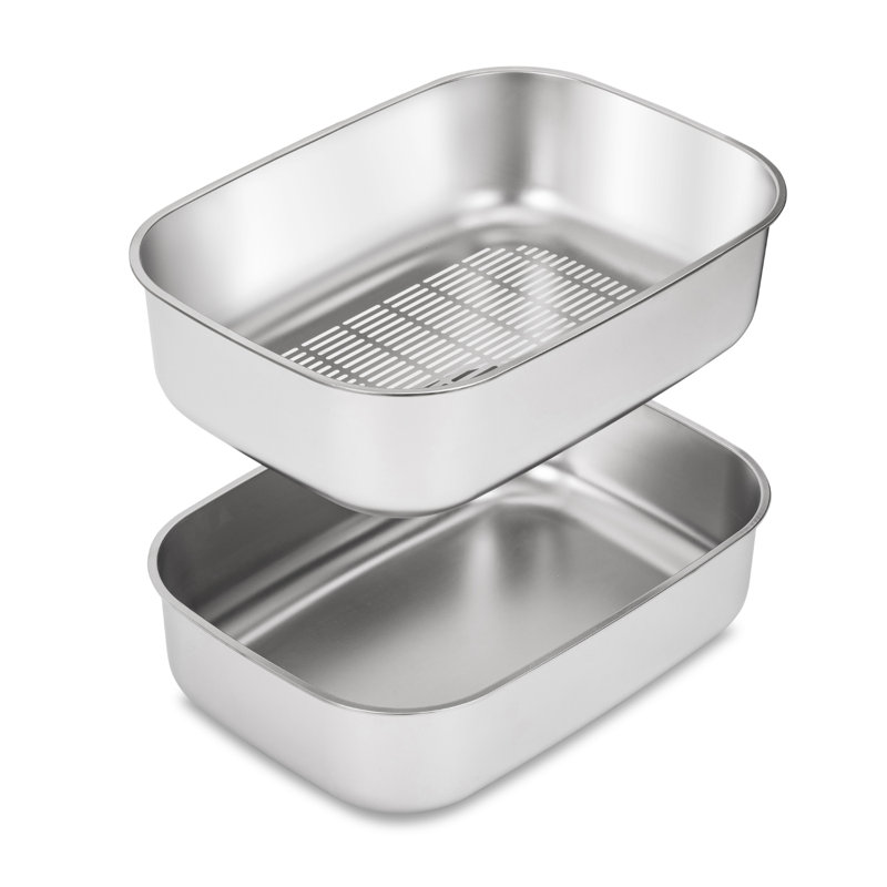 Xl Stainless Steel Sifting Litter Box, Scoop Free, Easy-to-use, Perfect For Normal Litter, Includes Scoop & Transfer Bag