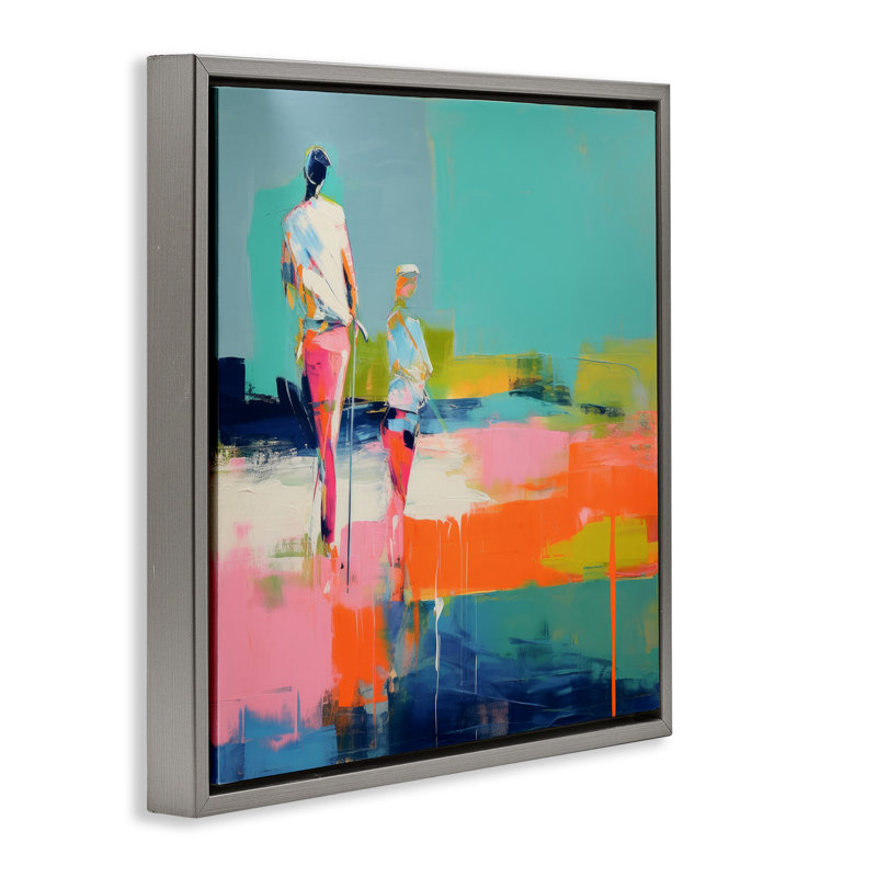 «People Golfing Abstraction», art mural encadré flottant par Irena Orlov, H 18 po x l 18 po, Cadre flottant gris lustré