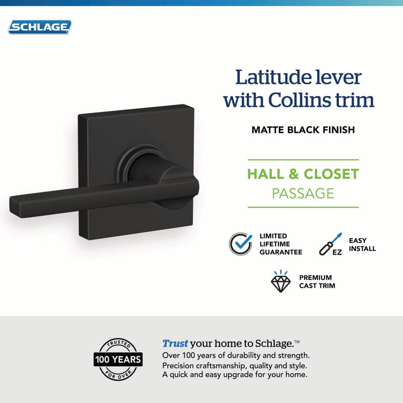 Latitude Passage Leverset with Collins Rosette, Matte Black