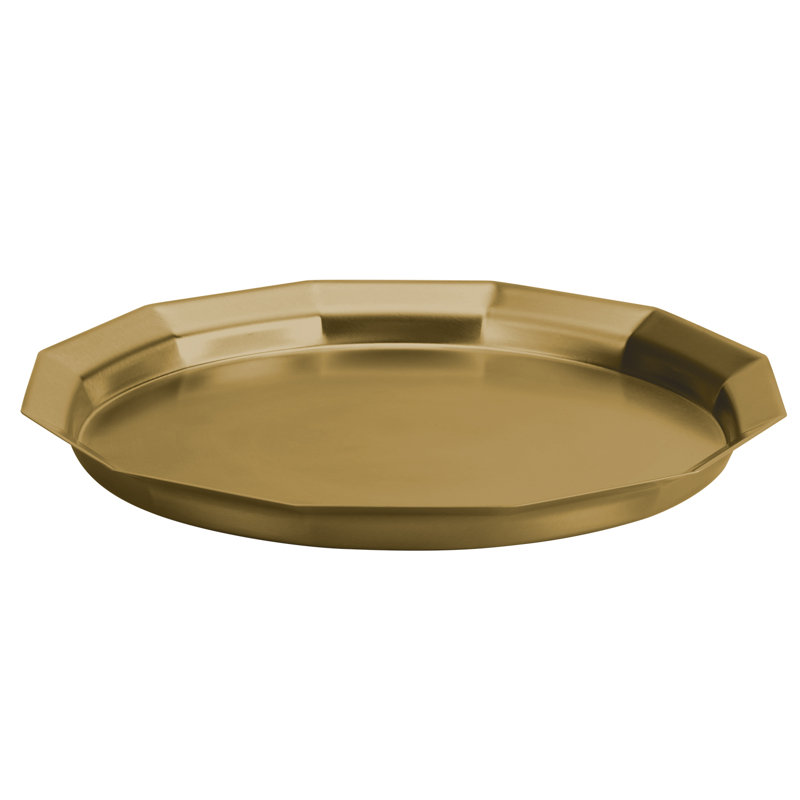 Twelve Sided Stainless Steel Tray, Gold, 1.75" H x 14" W x 14" D