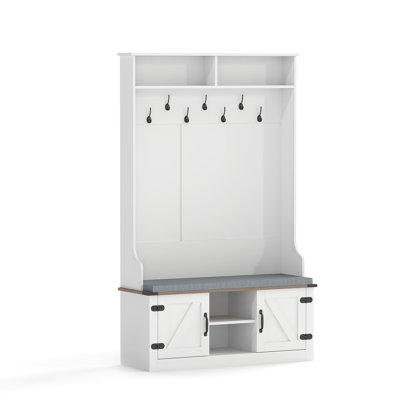 Portemanteau 4-en-1 68,5 po avec banc rembourré et rangement pour chaussures - blanc