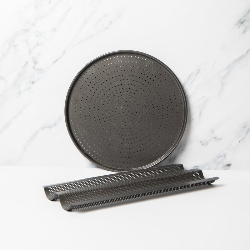 MasterClass 2pc Crusty Bake Non-Stick Baking Tray Set with 32cm Pizza Crisper and 39cm Baguette Tray
