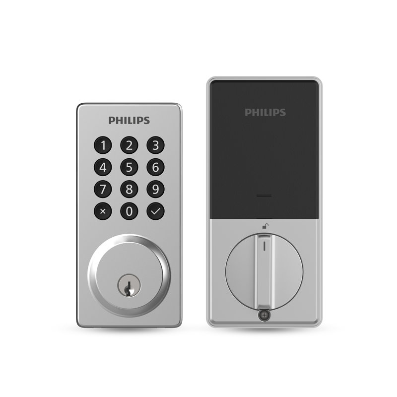 Philips Smart Wi-Fi Door Lock with Push Button Lighted Keypad Pin Code, Traditional KEY and APP access, Stain Nickel