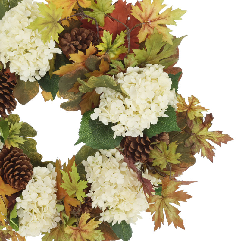Fall Wreath with Hydrangeas and Maple Leaves