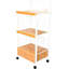 Étagère de cuisine à 3 micro-ondes avec tiroir et boîtier de prises électriques, hauteur 59,5 po. Mélange de couleurs blanc naturel. Fabrication en métal ferme. Tablettes en bois comprimé. Capacité de charge de 70 lb par chariot