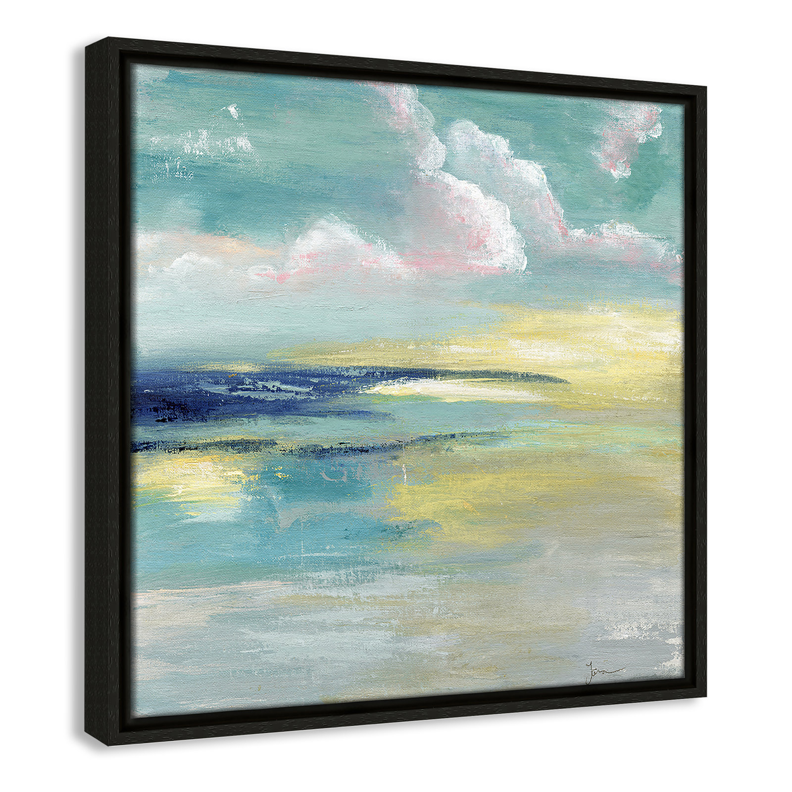 Bertie "Ocean View" Painting by Tava Studios, Espresso Framed Canvas, 17.5" H x 17.5" W x 2" D