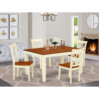 Ensemble de table de salle à manger 5 pièces moderne comprenant une table rectangulaire en bois avec feuille papillon et 4 chaises de cuisine, babeurre et cerise