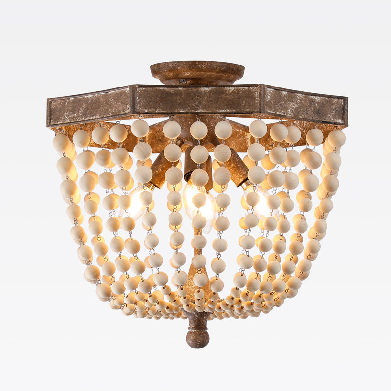 Plafonnier semi-encastré en perles de bois antique