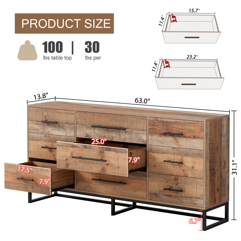 Commode 9 tiroirs l 63 pi