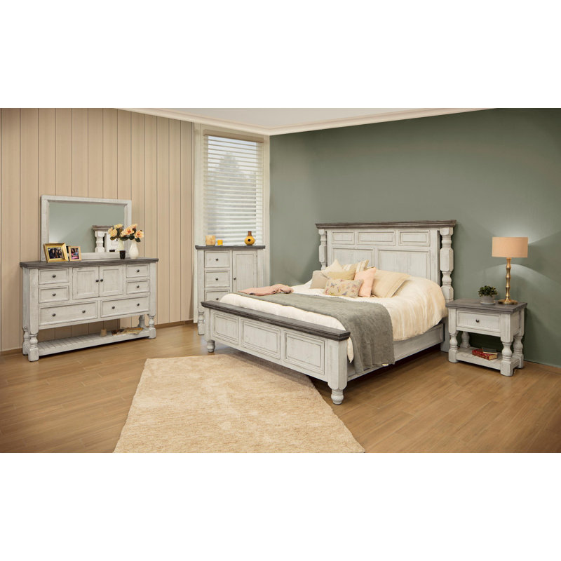 Commode 3 tiroirs et 1 porte Jaboris, Gris / Ivoire