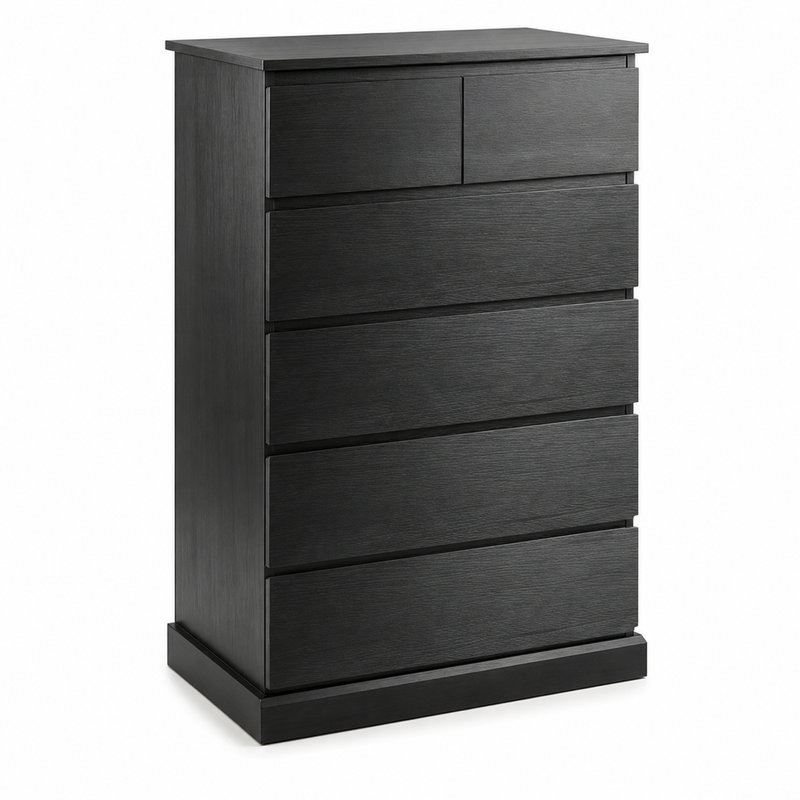 Commode haute noire à 6 tiroirs, commode haute moderne de 45,7 po avec poignées dissimulées pour la chambre à coucher, vestibule