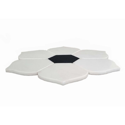 Flower Shaped Marble Cheese Board With Lazy Susan - 16""W X 16""L X 0.7""H - White/Black -  A&B Home, 78279-DS