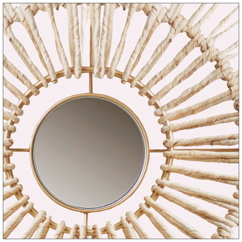 Gold Corn Husk Wrapped Round Decorative Mirror Set