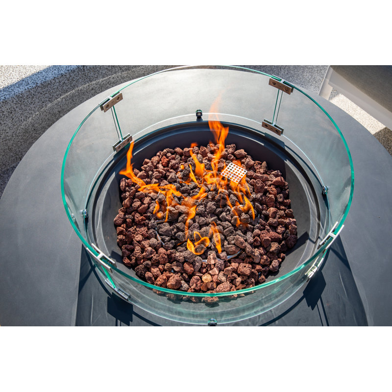 Eclipse 44" Round Natural Gas Fire Pit Table with Wind Guard & Burner Lid, Gris foncé