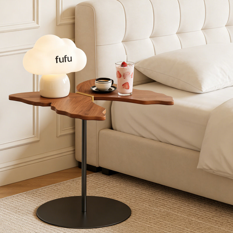 Table d'appoint en bois massif, table d'appoint en forme de papillon, conception organique sculpturale avec bord arrondi et base en acier robuste, table d'appoint minimaliste moderne pour le salon, la chambre à coucher et le coin lecture