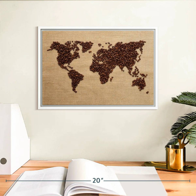 Monde du café, 13 po x 9 po, Cadre flottant blanc