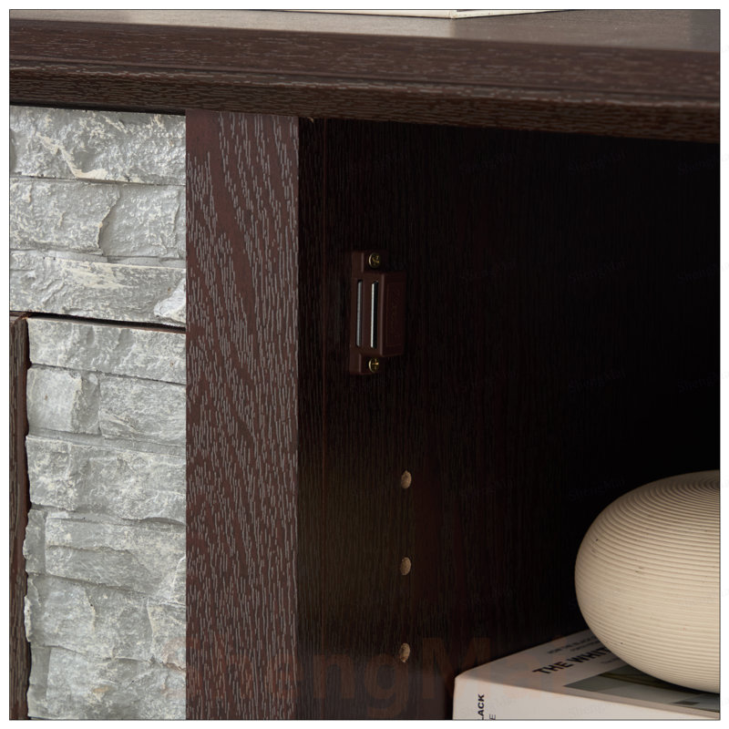 Meuble télé 58 po avec rangement à 2 portes et console média en faux pierre pour divertissement dans le salon, Dark Grey