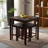 Ebern Designs 5 Pcs Bar Table Set Square Dining Table & 4 Pvc Leather Upholstered Bar Stools