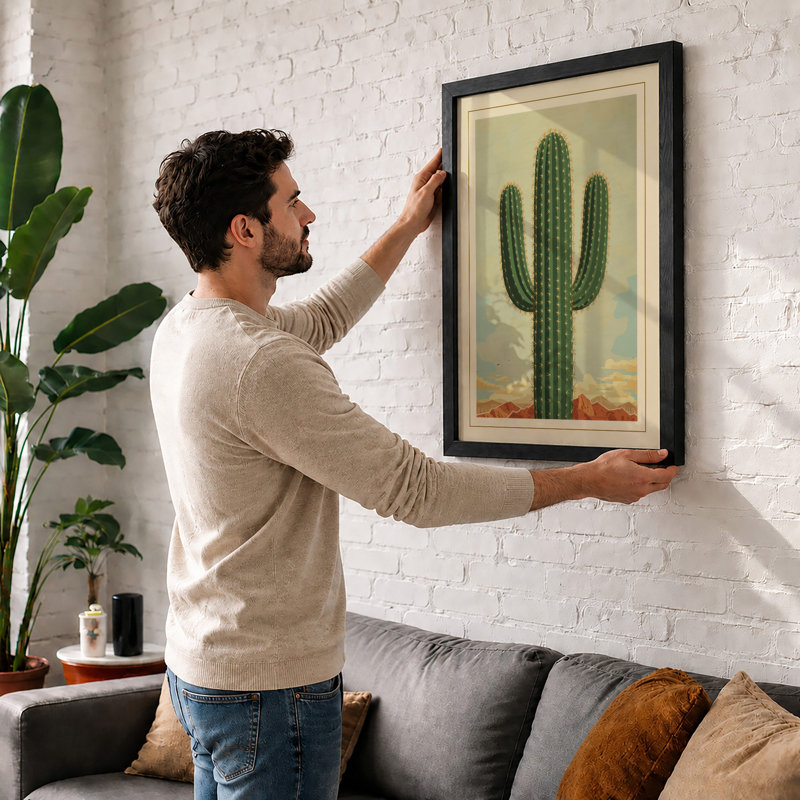 Desert Cactus Botanical - Framed Print, A3 - 42.0 x 29.7 cm, White