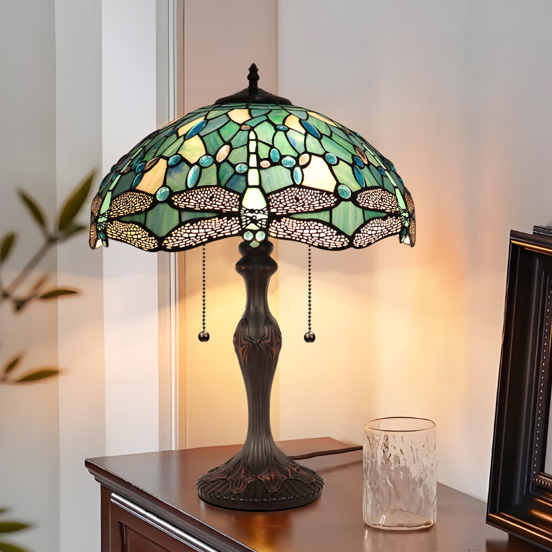  Lampe de table libellule 2 lumières de style Tiffany SUNNIVA
