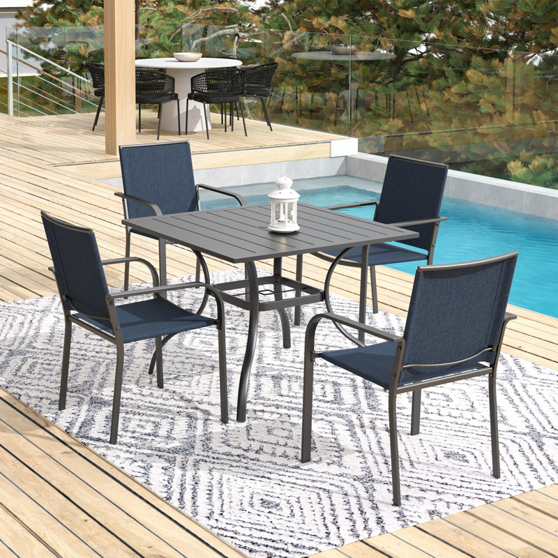 35" Square Outdoor Dining Set with Stackable Chairs, Blue