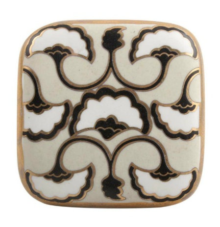 Hand Painted Square Knob, Light Beige