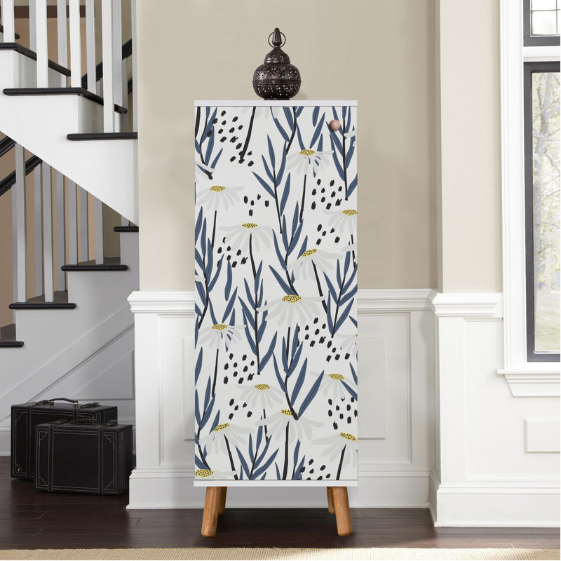 Armoire à chaussures moderne avec pieds et poignées en bois massif, blanc, 19,7 x 53,1 x 15,0 pouces | Panneau de particules 100% mélaminé, revêtement UV | Nombreuses tablettes, solution de rangement élégante et fonctionnelle pour l'entrée et le couloir