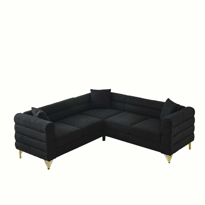 Shinaya Upholstered L-Shaped Sectional Symmetrical, Cotton Blend Black