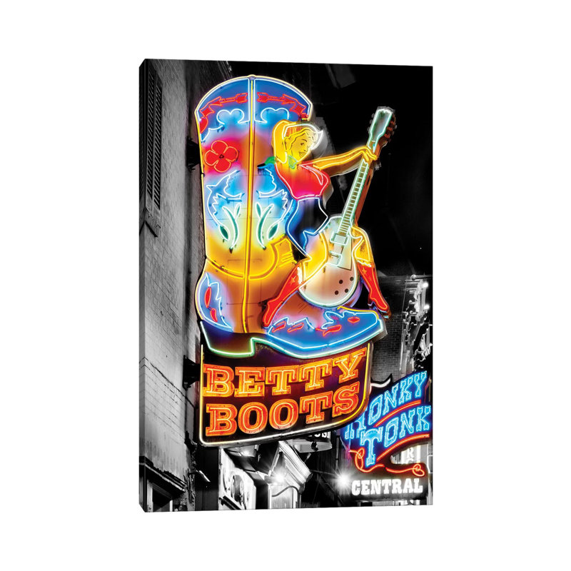Nashville Broadway Neon Honky Tonk by Susanne Kremer - Print on Canvas, 152.4cm H x 101.6cm W x 3.81cm D, Wrapped Canvas