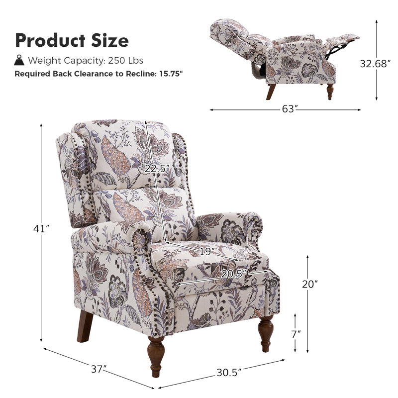 Ariany 30.5" W Push-Back Recliner, Green Polyester